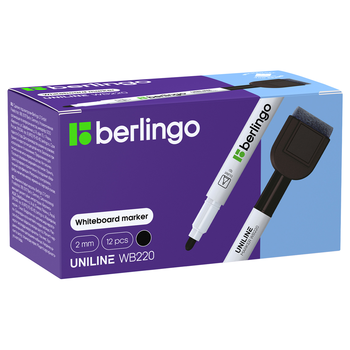 Маркер для белых досок на магните Berlingo "Uniline WB220" черный, пулевидный, 2мм