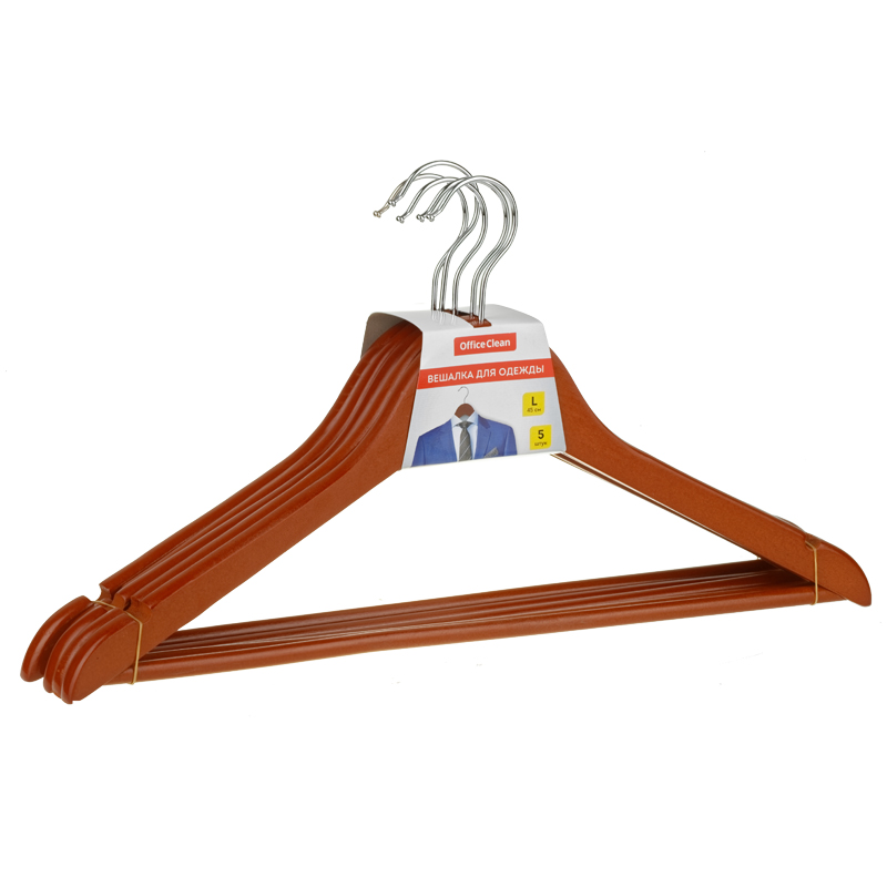 УЦЕНКА-Вешалка-плечики OfficeClean, набор 5шт., деревянные, с перекладиной, 45см, цвет вишня