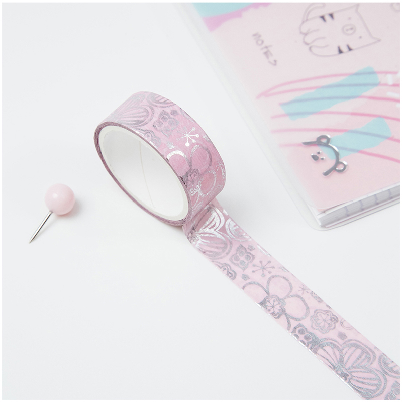 Клейкая лента декоративная MESHU "Pink elegance", 1,5см*3м