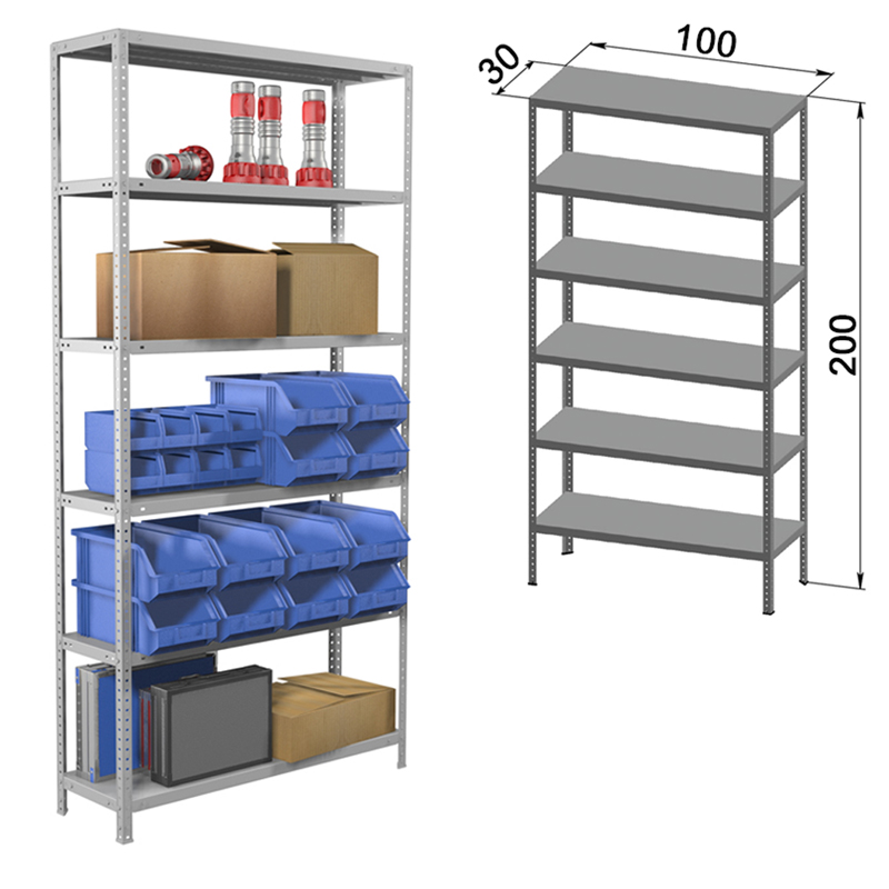 Стеллаж практик ms standart 2000 1000 400мм 6 полок серый комплект