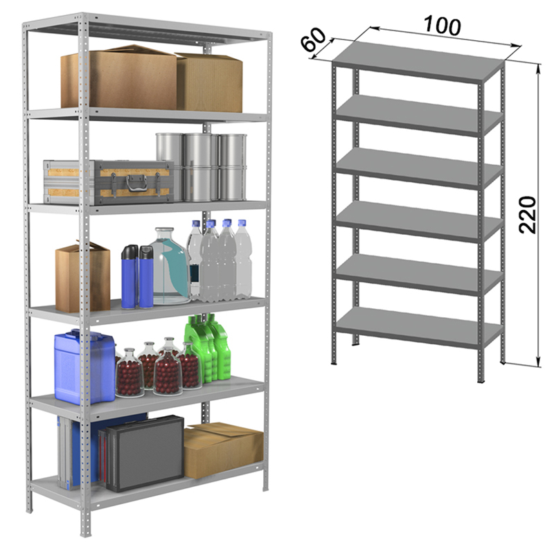 Стеллаж практик ms standart 2000 1000 400мм 6 полок серый комплект