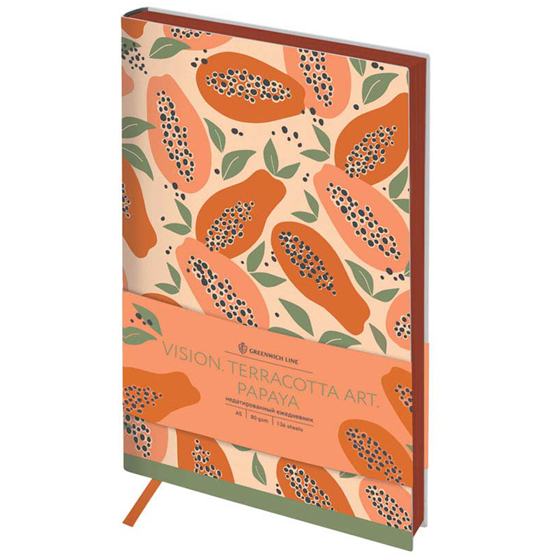 Ежедневник недатированный, А5, 136л., кожзам, Greenwich Line "Vision. Terracotta Art. Papaya", тон. блок, цветной срез