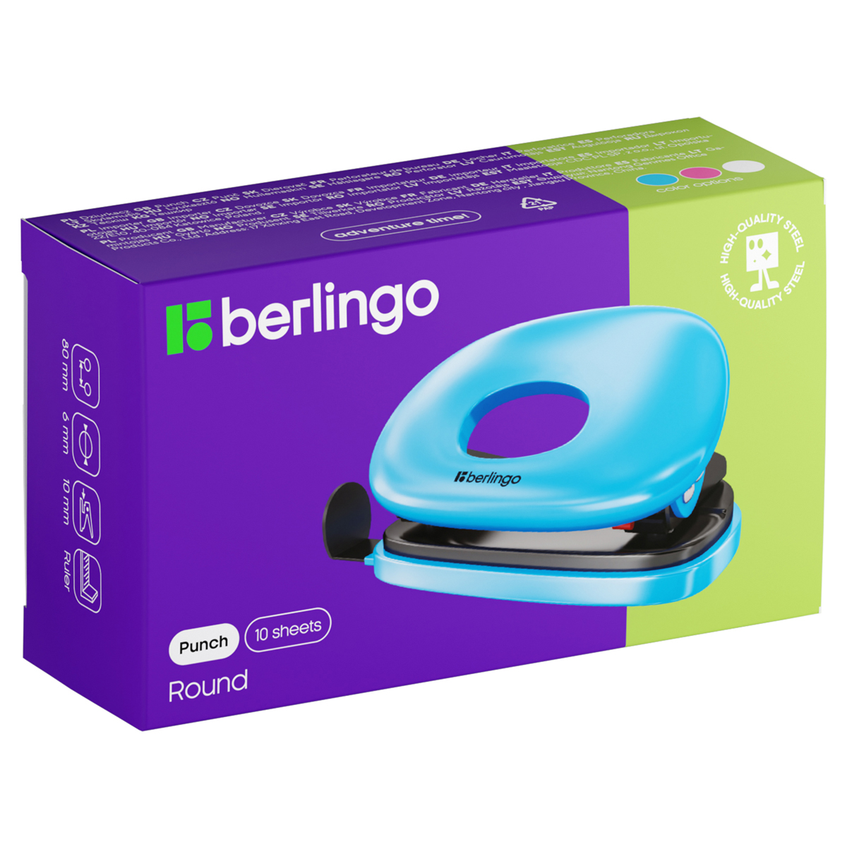 Дырокол Berlingo "Round" 10л., пластиковый, голубой