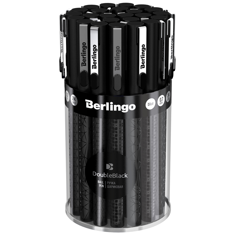 Ручка шариковая Berlingo "DoubleBlack" синяя, 0,7мм, игольчатый стержень