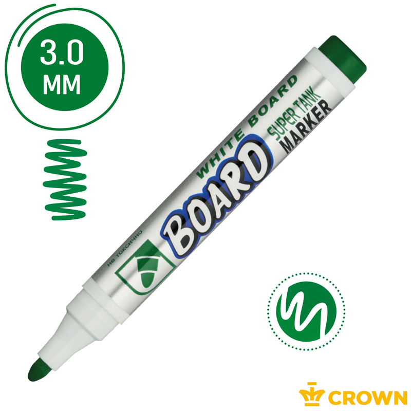 Маркер для белых досок Crown "Multi Board" зеленый, пулевидный, 3мм