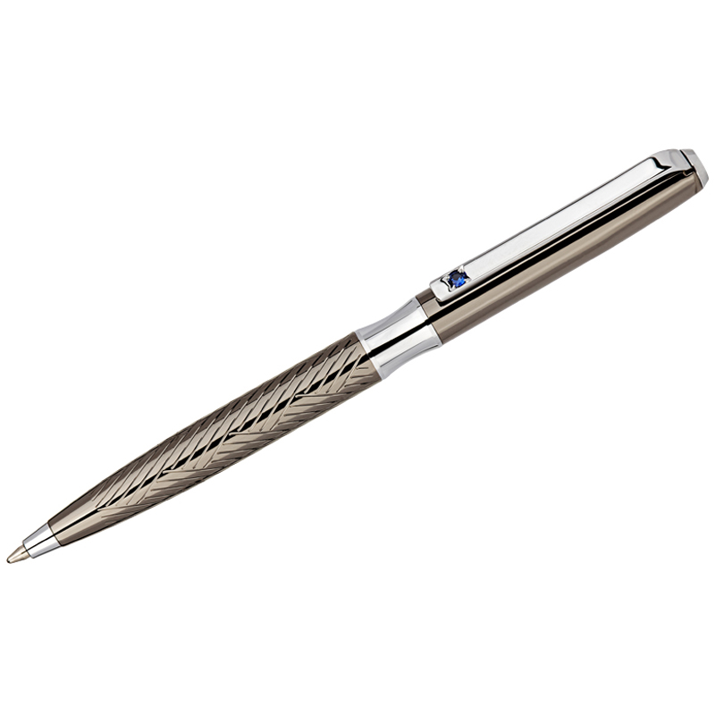 Ручка шариковая Delucci "Taglia" синяя 1,0мм, корпус оружейный металл/серебро, с кристалл, подарочна
