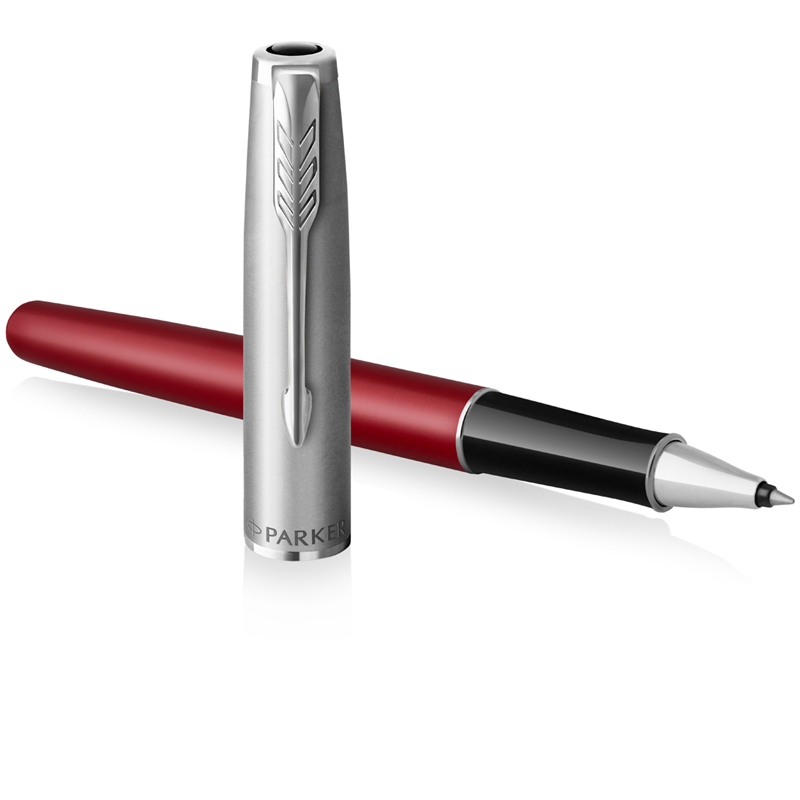 Ручка-роллер Parker "Sonnet Sand Blasted Metal&Red Lacquer" черная, 0,8мм, подарочная упаковка