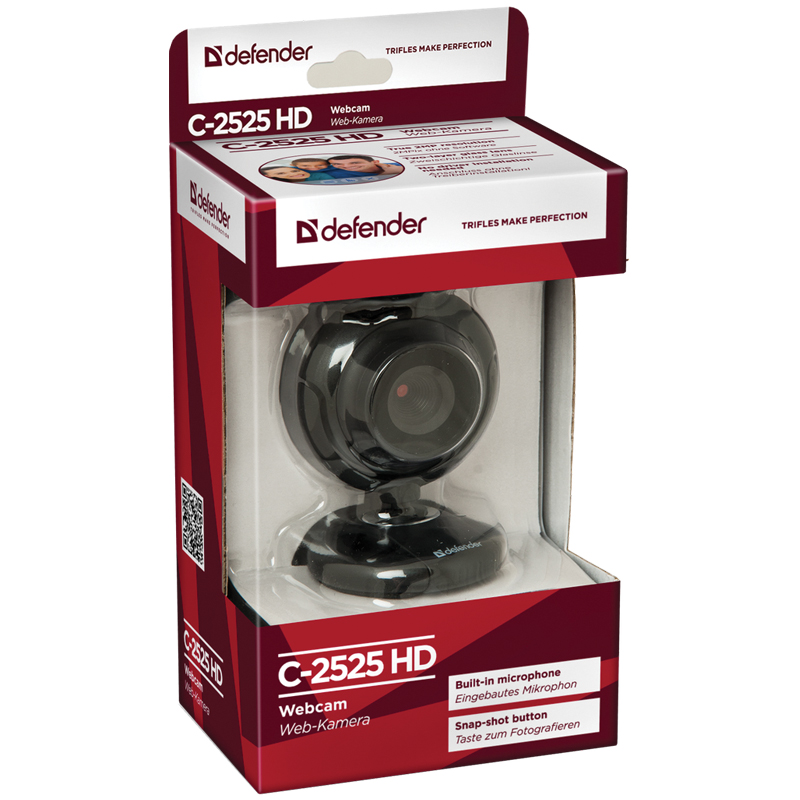 Камера web defender c-2525hd, 2 мп.. встроен микрофон ручная фокусировка. кнопка фотосъемки. крепление на мониторе. /50 63252 (4714033632522)