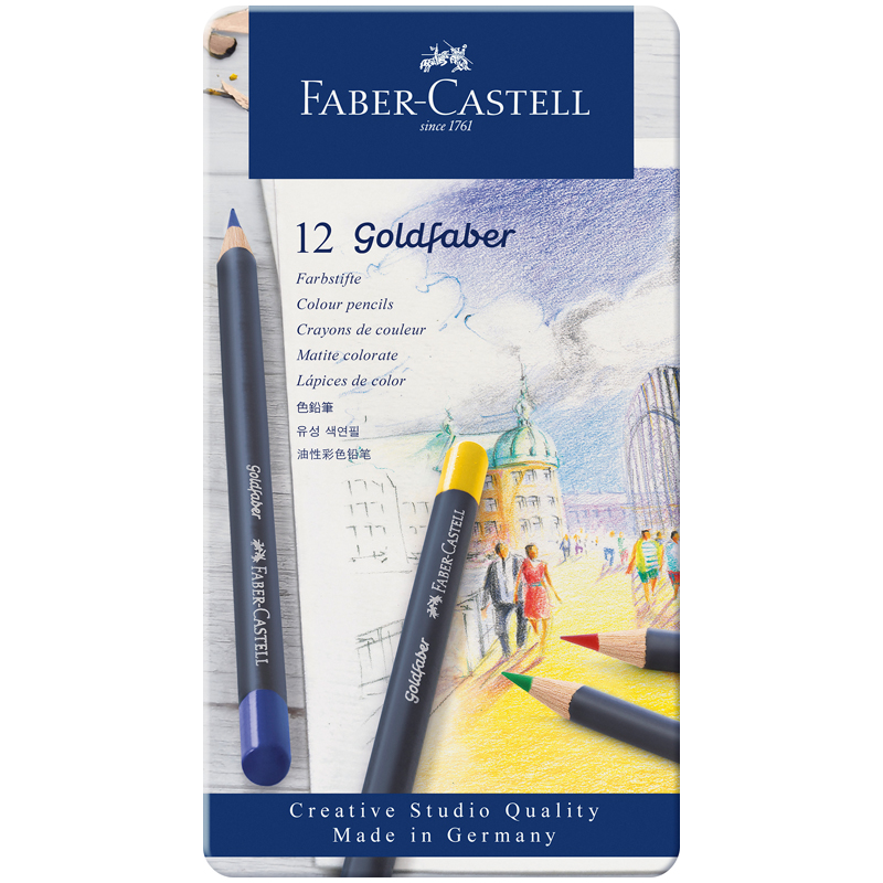 Карандаши цветные Faber-Castell "Goldfaber", 12цв., круглые, заточен., метал. коробка