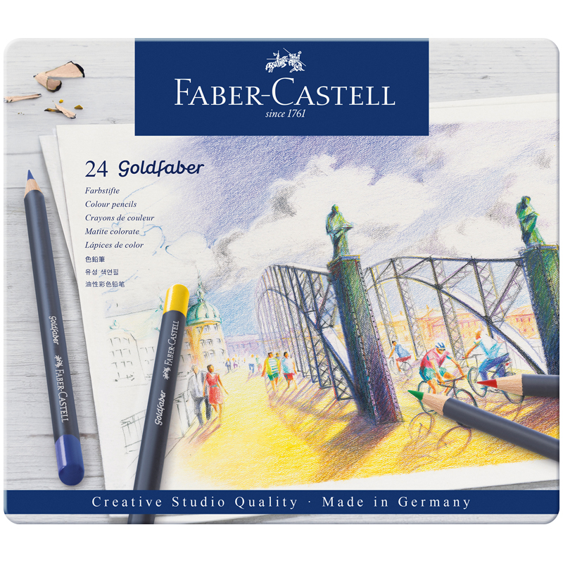 Карандаши цветные Faber-Castell "Goldfaber", 24цв., круглые, заточен., метал. коробка