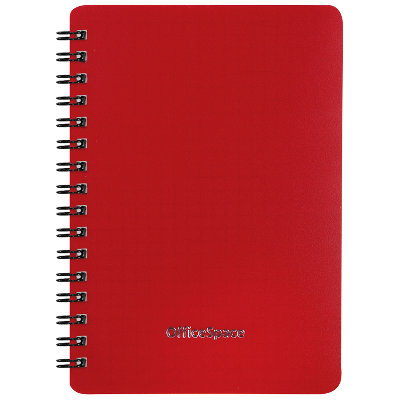 Записная книжка А6 60л., на гребне OfficeSpace "Base", красная пластиковая обложка