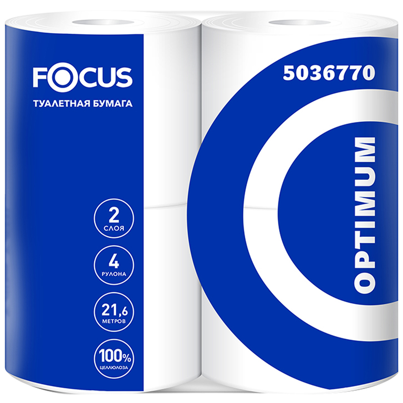 Бумага туалетная Focus Optimum, 2 слойн, мини-рулон, 22м/рул., 4шт., тиснение, белая