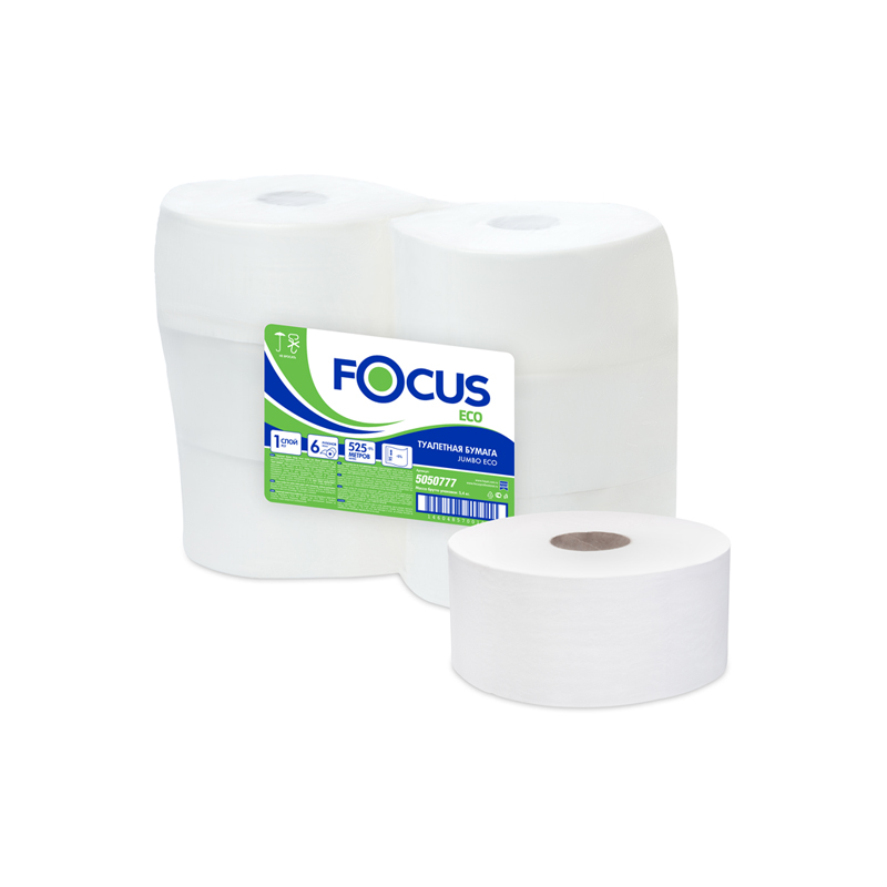 Бумага туалетная Focus Eco Jumbo, 1 слойн, 525м/рул., тиснение, белая