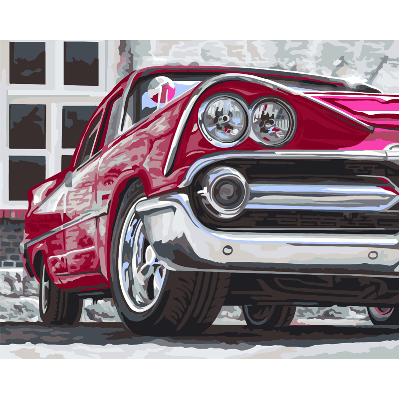 Картина по номерам на холсте ТРИ СОВЫ "Красная машина", 40*50, с акриловыми красками и кистями