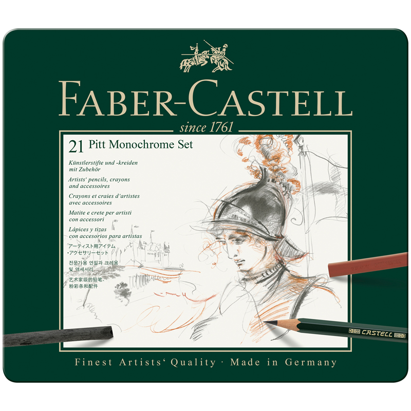 Набор художественных изделий Faber-Castell "Pitt Monochrome", 21 предмет, метал. коробка