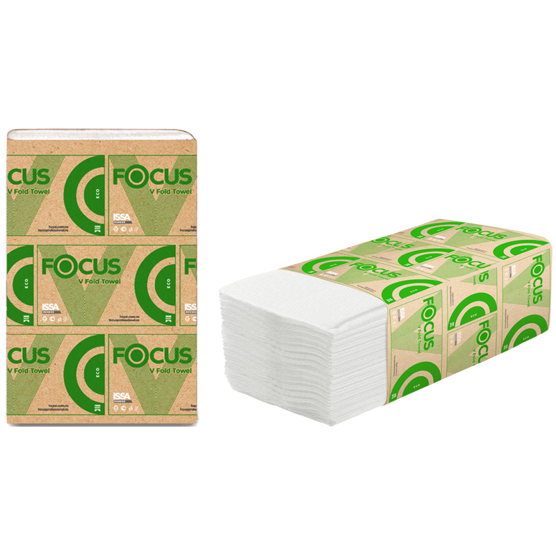Полотенца бумажные лист. Focus Eco (V-сл) 1-слойные, 250л/пач., 23*20,5см, белые