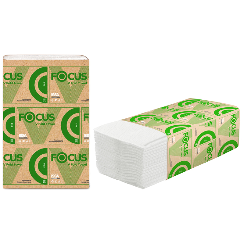Полотенца бумажные лист. Focus Eco (V-сл) 1-слойные, 200л/пач., 23*20,5см, белые