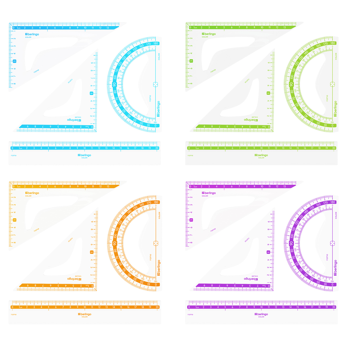Набор чертежный средний Berlingo "Color" (треуг. 2шт., линейка 20см, транспортир), прозрачный
