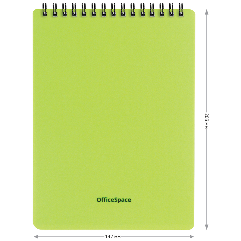 Блокнот А5 60л. на гребне OfficeSpace "Neon", салатовая пластиковая обложка