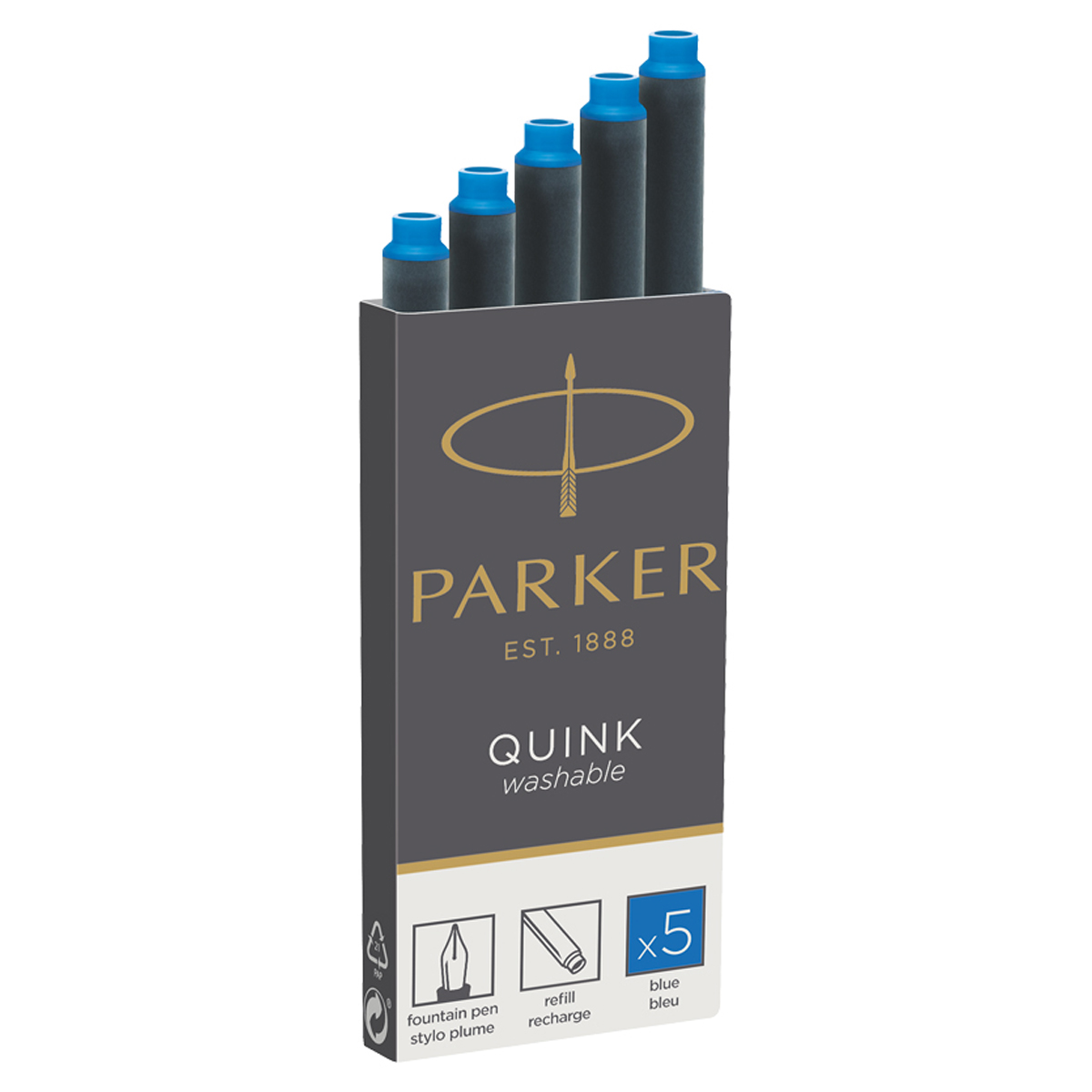 Картриджи чернильные Parker "Cartridge Quink" смываемые синие, 5шт., картонная коробка