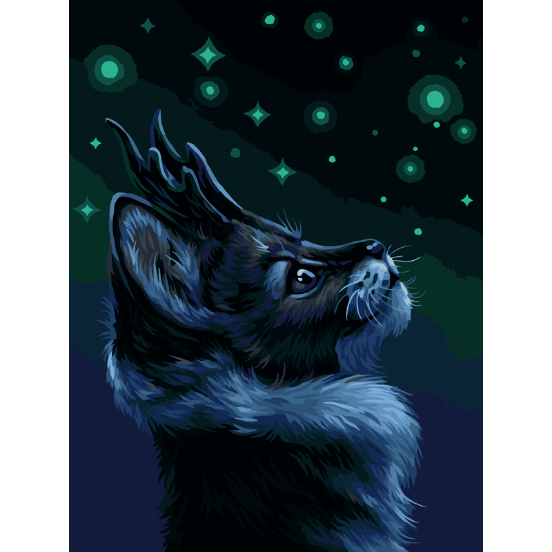 Картина по номерам на холсте ТРИ СОВЫ "Мистический кот", 30*40, с акриловыми красками и кистями