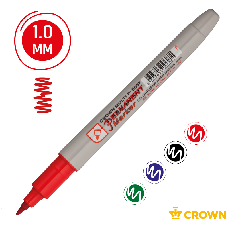 Набор перманентных маркеров Crown "Multi Marker Super Slim" 04цв., пулевидный, 1,0мм, чехол с европо
