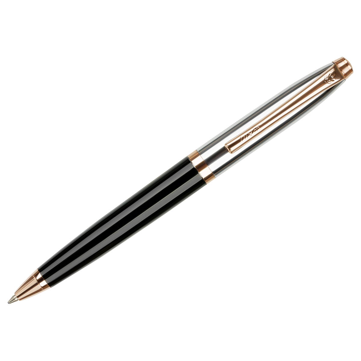 Ручка шариковая Luxor "Carnival" синяя, 1,0мм, корпус черный/серебро/золото, поворотный механизм, футляр