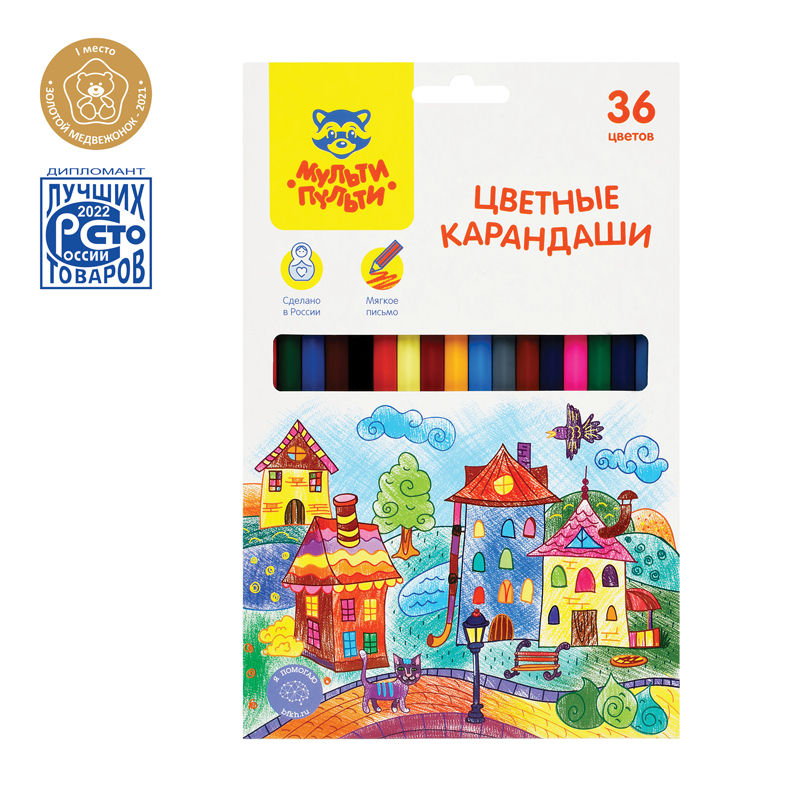 Карандаши цветные Мульти-Пульти "Невероятные приключения", 36цв., заточен., картон, европодвес