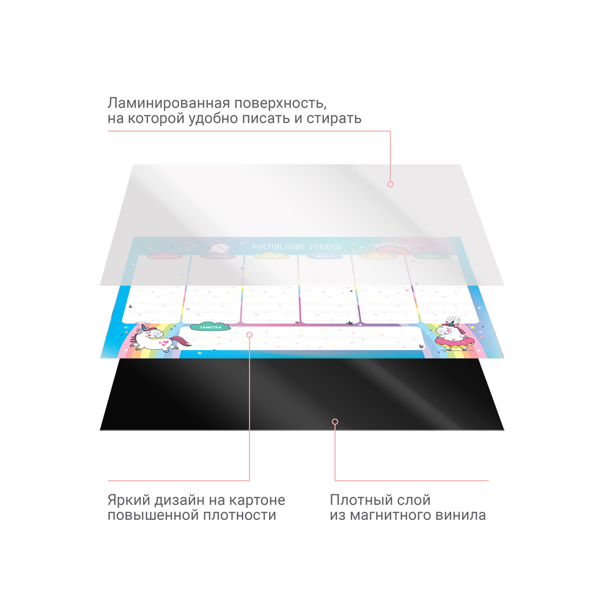 Магнитный планер расписание уроков с маркером А4 ArtSpace 