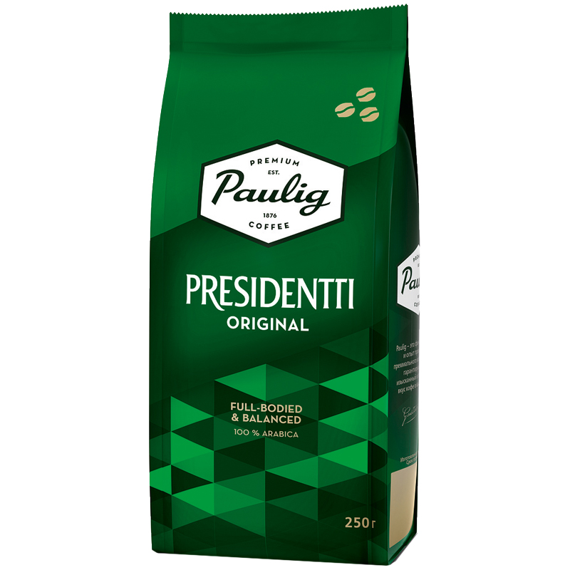 Кофе в зернах paulig presidentti Original, натуральный, вак уп 250г, 16570 (6418474125770)
