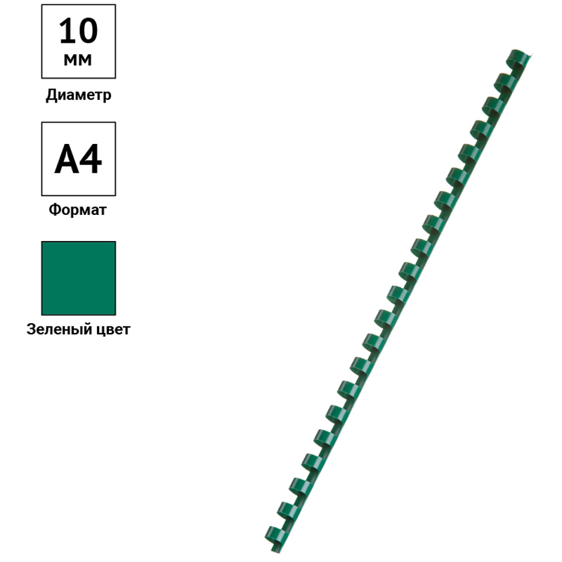 Пружины пластик D=10мм OfficeSpace, зеленый, 100шт.