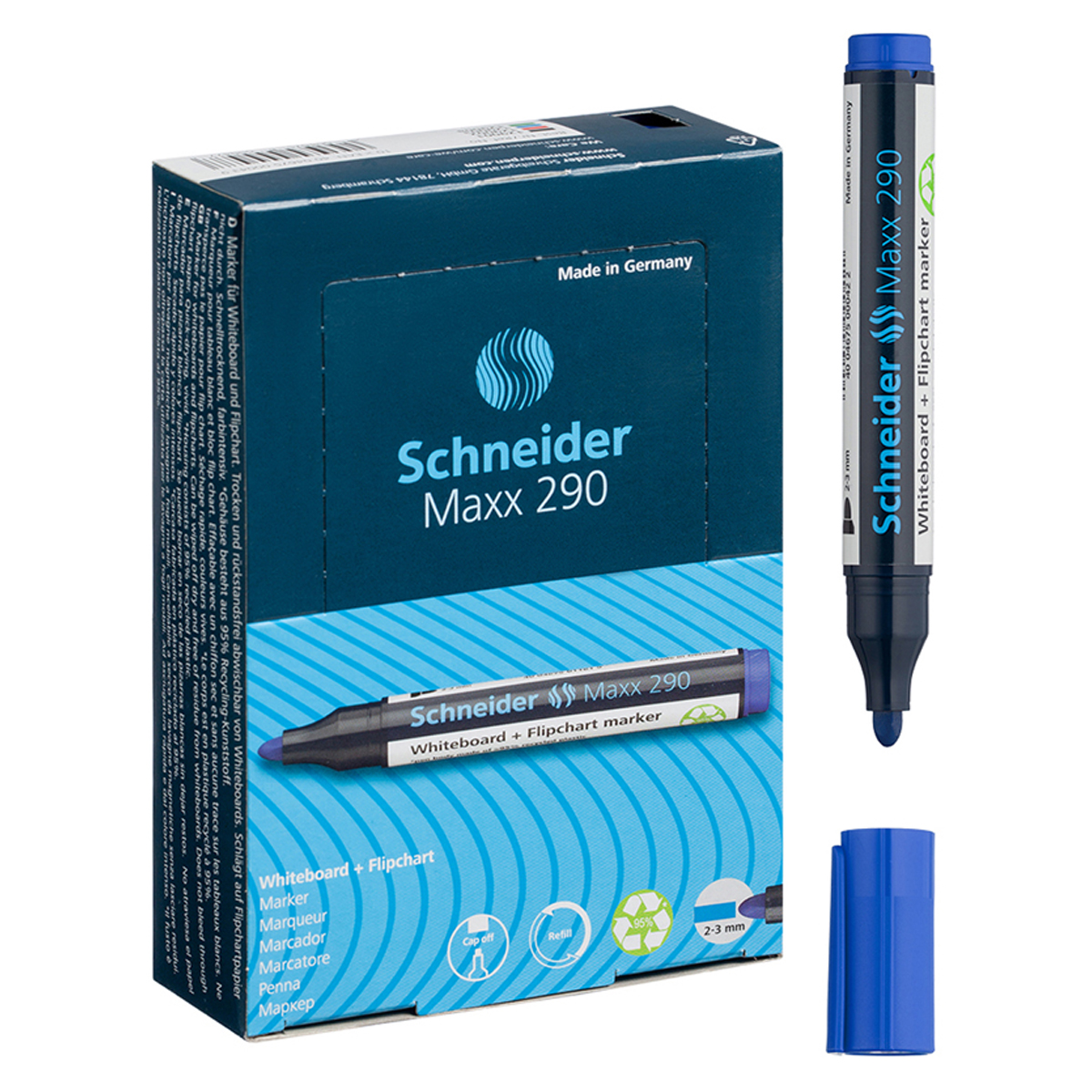 Маркер для белых досок и флипчартов Schneider "Maxx 290" синий, пулевидный, 3мм