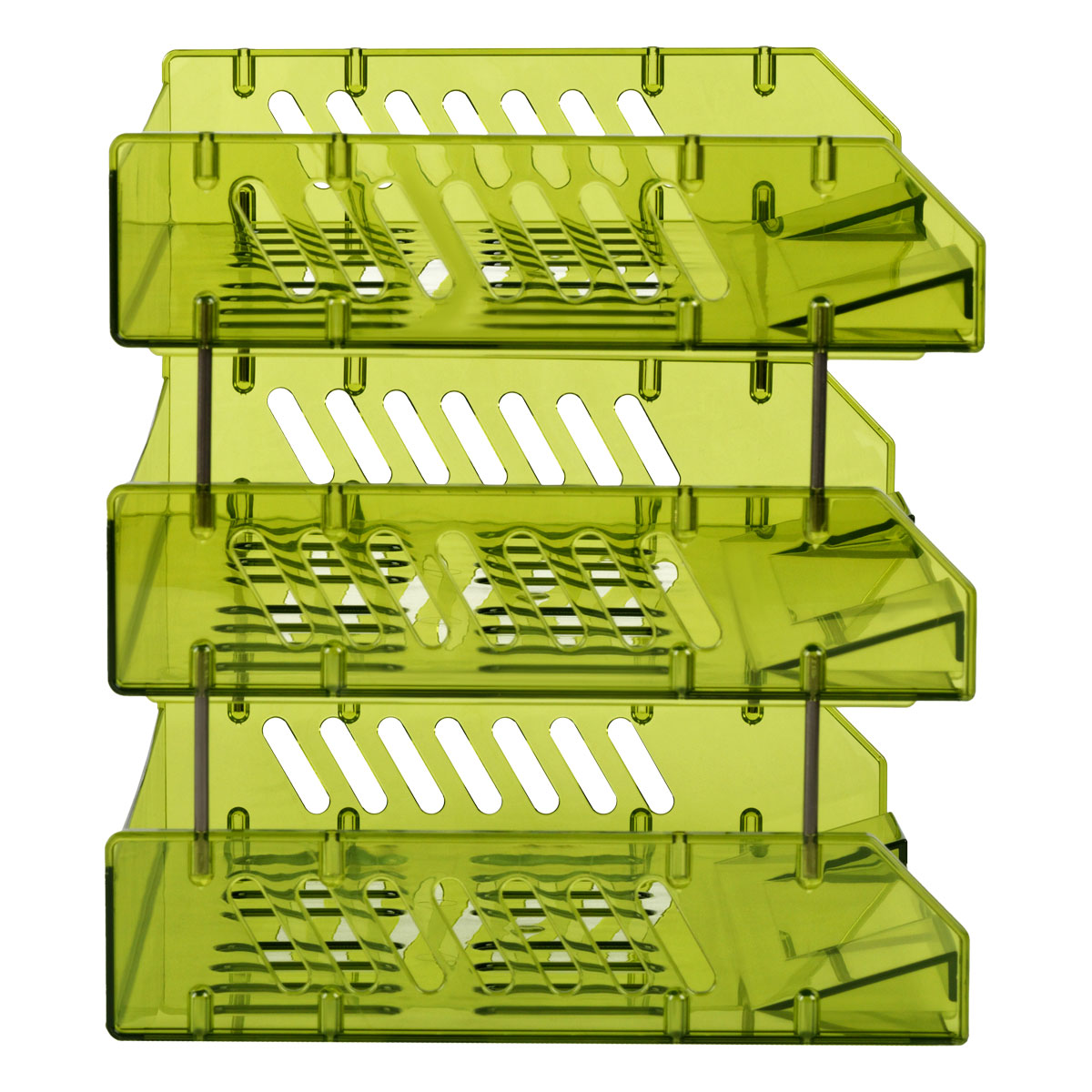 Лоток для бумаг горизонтальный СТАММ "Сити", набор 3шт., на мет. стержнях, широкая загрузка, зеленый