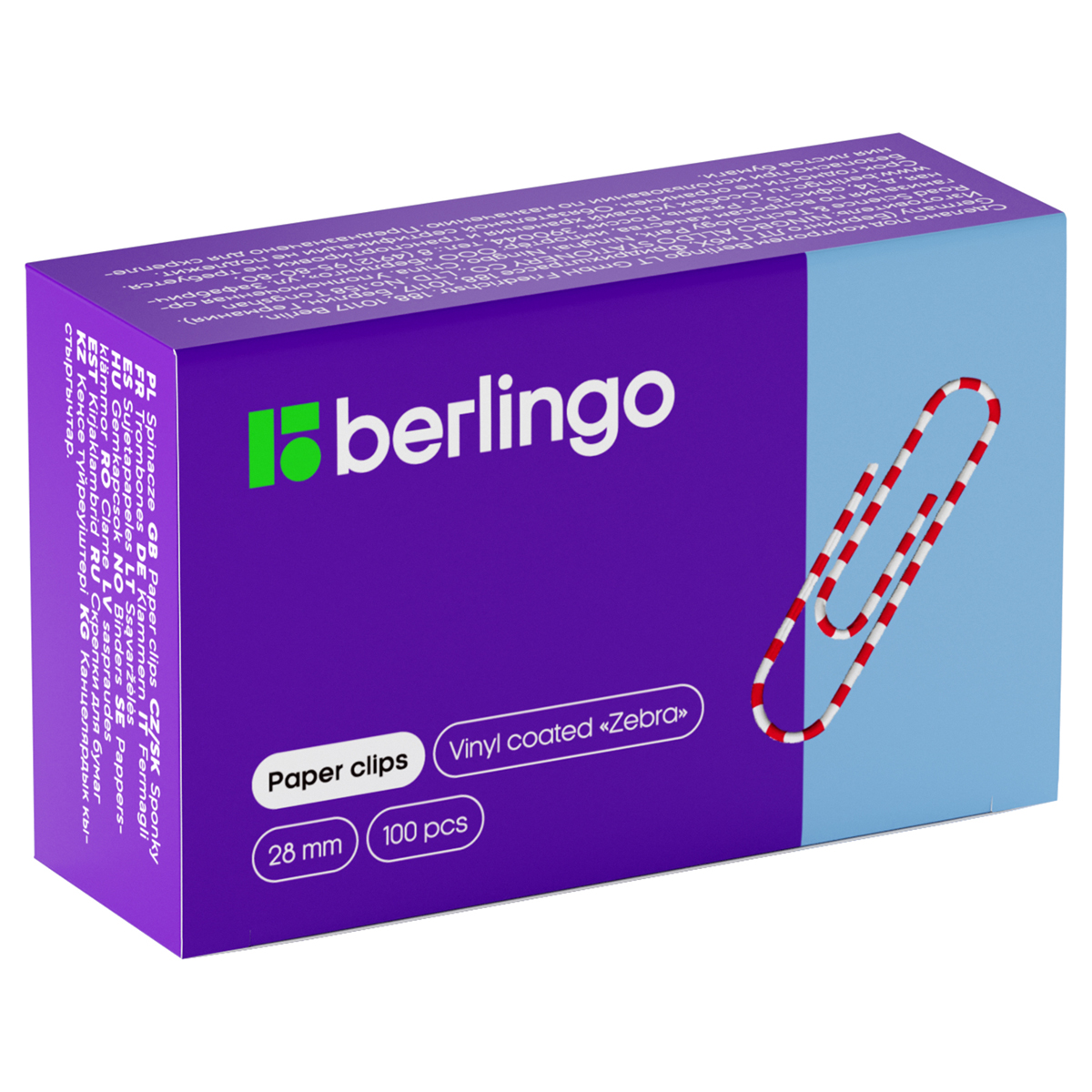Скрепки 28мм, Berlingo "Зебра", 100шт., цветные, карт. упаковка
