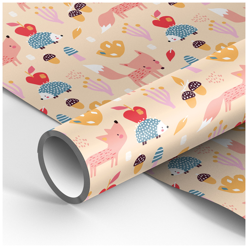 Упаковочная бумага глянц. 70*100см, MESHU "Fox and Hedgehog", 90г/м2
