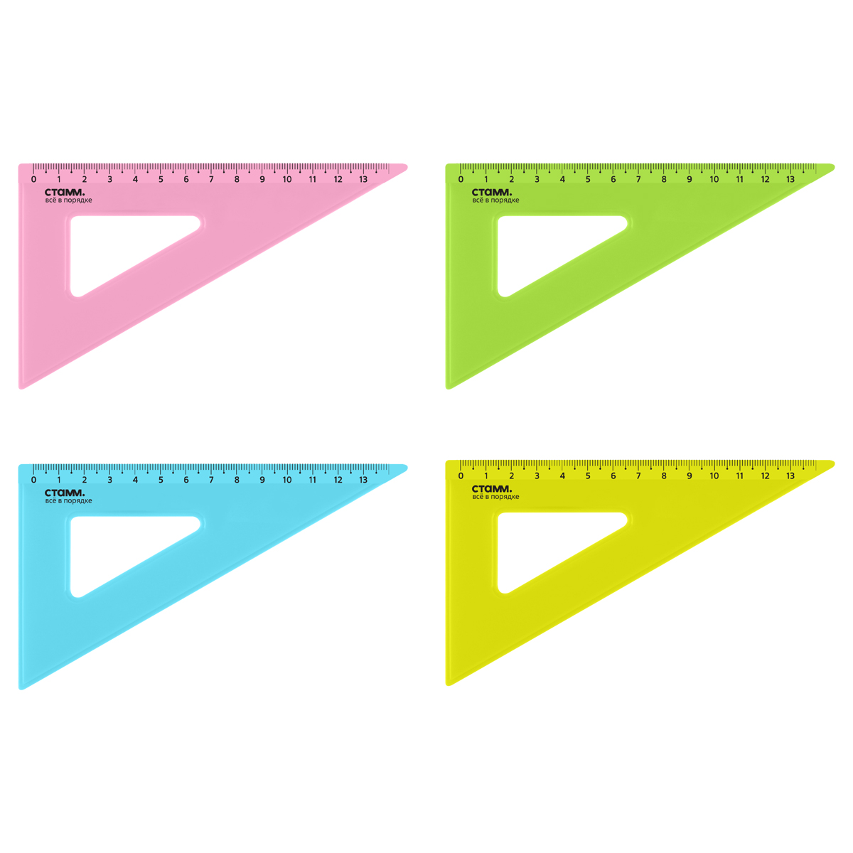 Треугольник 30°, 13см СТАММ, пластиковый, прозрачный, неоновые цвета, ассорти