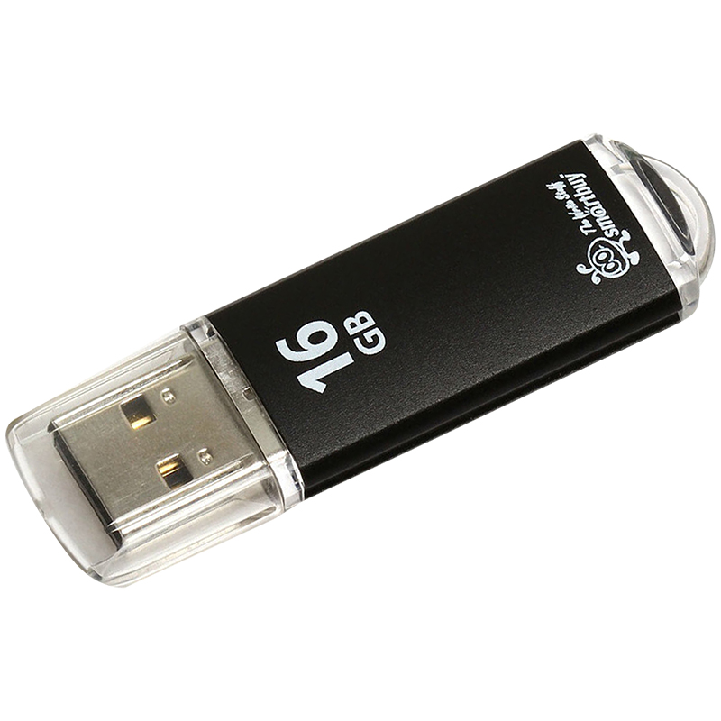 Память Smart Buy "V-Cut"  16GB, USB 2.0 Flash Drive, черный (металл. корпус )