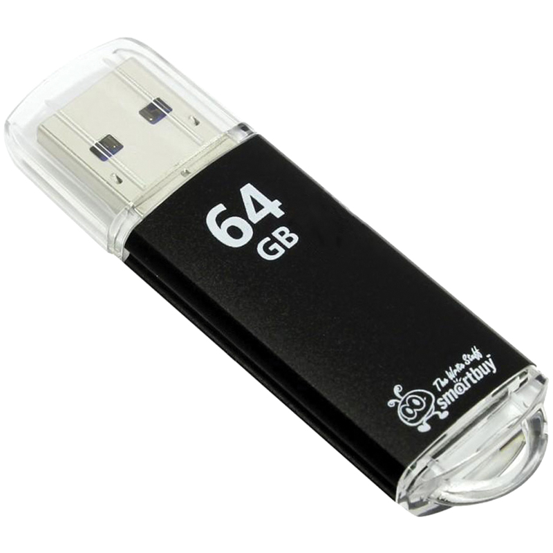 Память Smart Buy "V-Cut"  64GB, USB 2.0 Flash Drive, черный (металл. корпус )