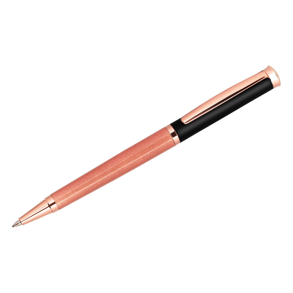 Ручка шариковая Delucci "Fenice" синяя, 1,0мм, корпус розовое золото/черный, поворотн., подарочная упаковка