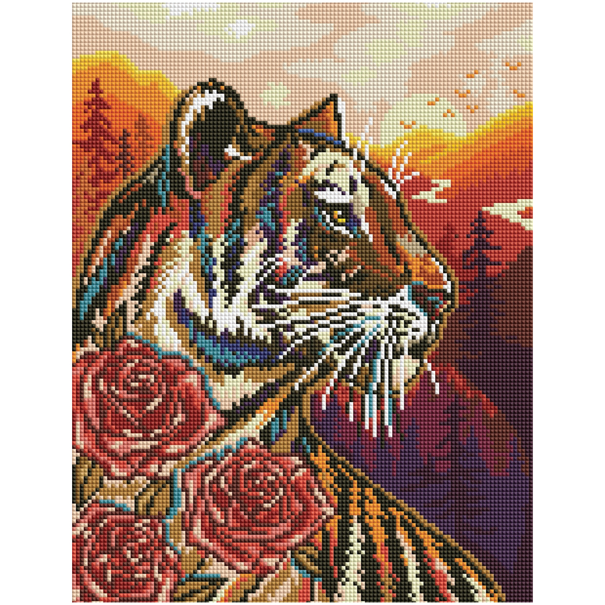 Алмазная мозаика ТРИ СОВЫ "Тигр и розы", 30*40см, холст на деревянном подрамнике, картонная коробка с пластиковой ручкой