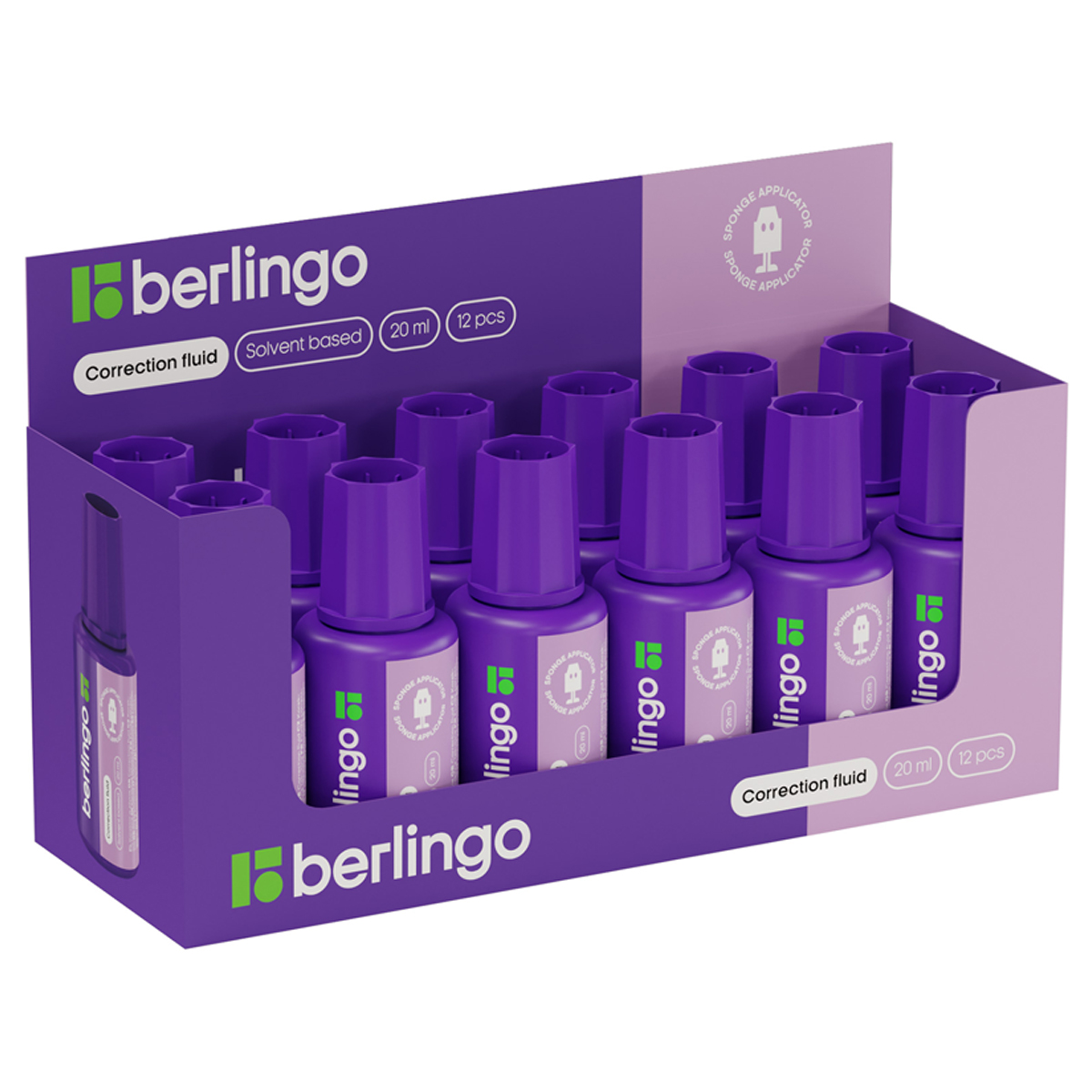 Корректирующая жидкость Berlingo, 20мл, на химической основе, с губчатым аппликатором