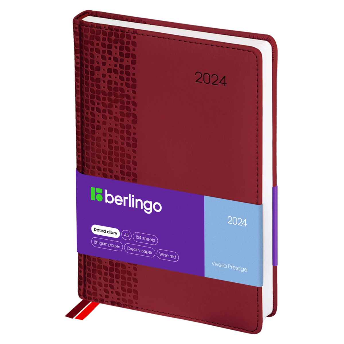 Ежедневник датированный 2024г., А5, 184л., кожзам, Berlingo "Vivella Prestige", бордовый
