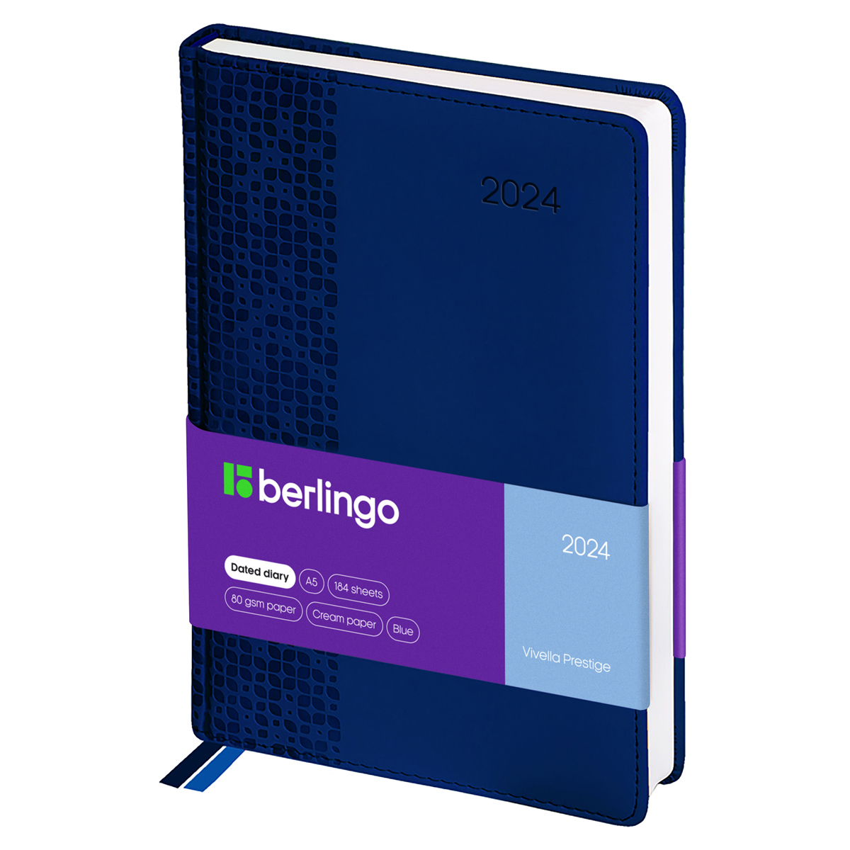 Ежедневник датированный 2024г., А5, 184л., кожзам, Berlingo "Vivella Prestige", синий