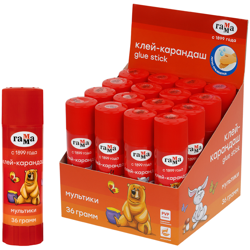 Клей-карандаш Гамма "Мультики", 36г, ПВП