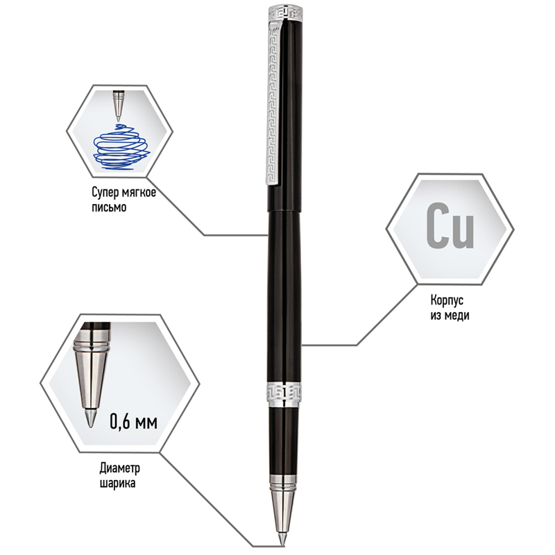 Ручка-роллер Delucci "Classico" черная, 0,6мм, цвет корпуса - черный/хром, подарочная упаковка