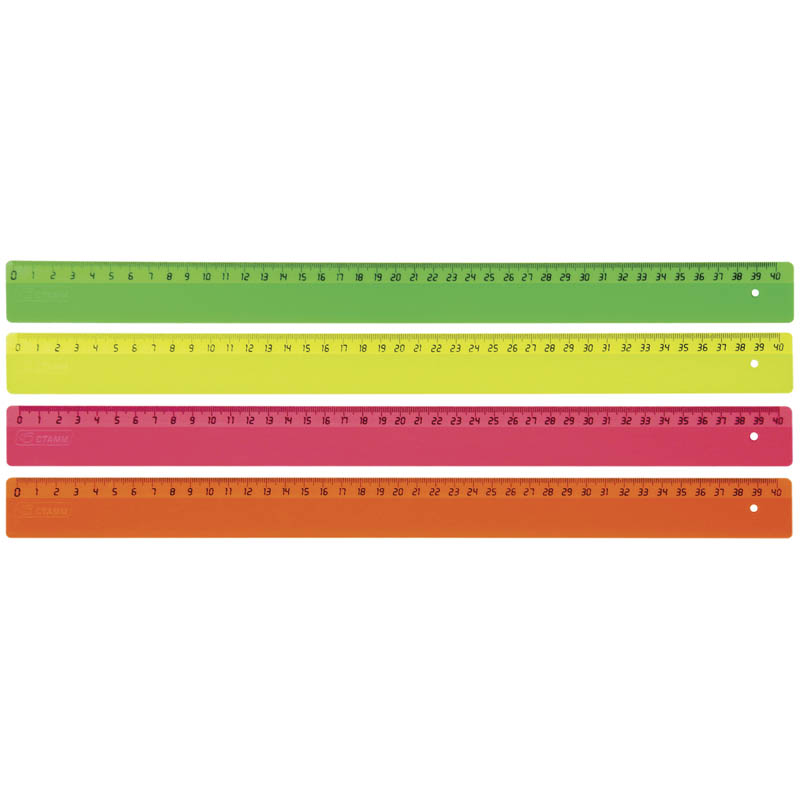 Линейка стамм neon, 40см, непрозрачная, неон. ассорти лн51 (4620000630401)