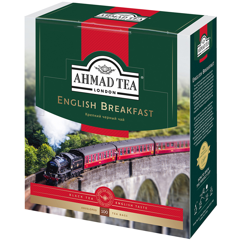 Чай Ahmad Tea "Английский завтрак", черный, 100 фольг. пакетиков по 2г