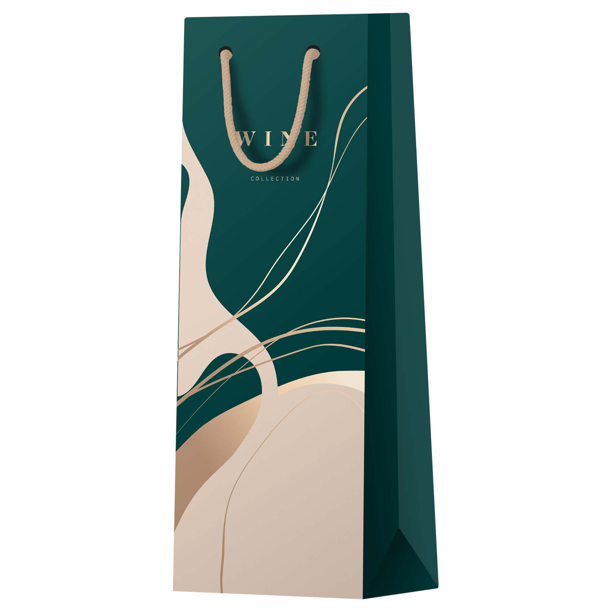 Пакет подарочный 12*36*8,5см MESHU "Abstraction.Emerald", матовое ламинирование, отд. фольгой, под бутылку