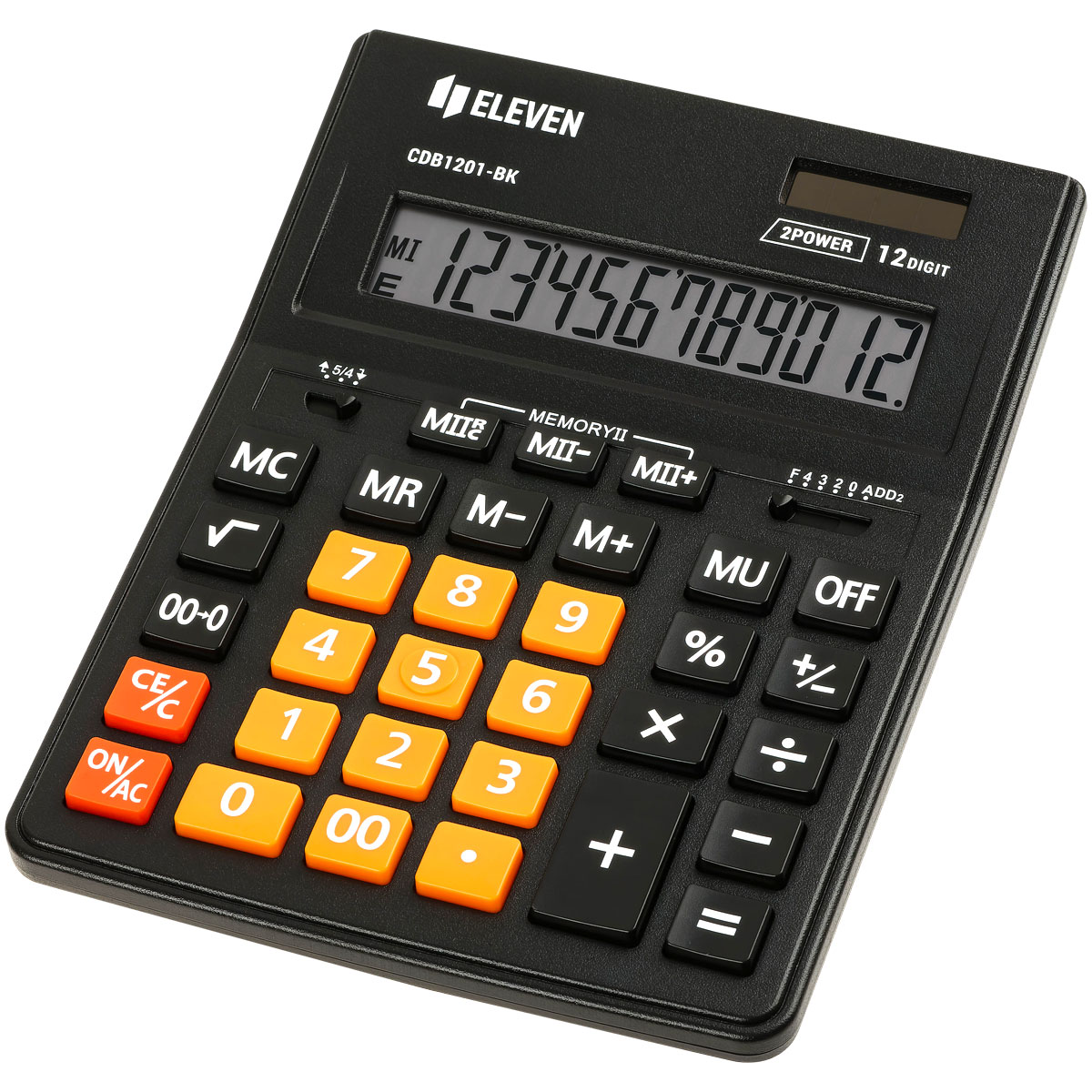 Калькулятор настольный Eleven Business Line CDB1201-BK/OR, 12 разрядов, двойное питание, 155*205*35мм, черный/оранжевый