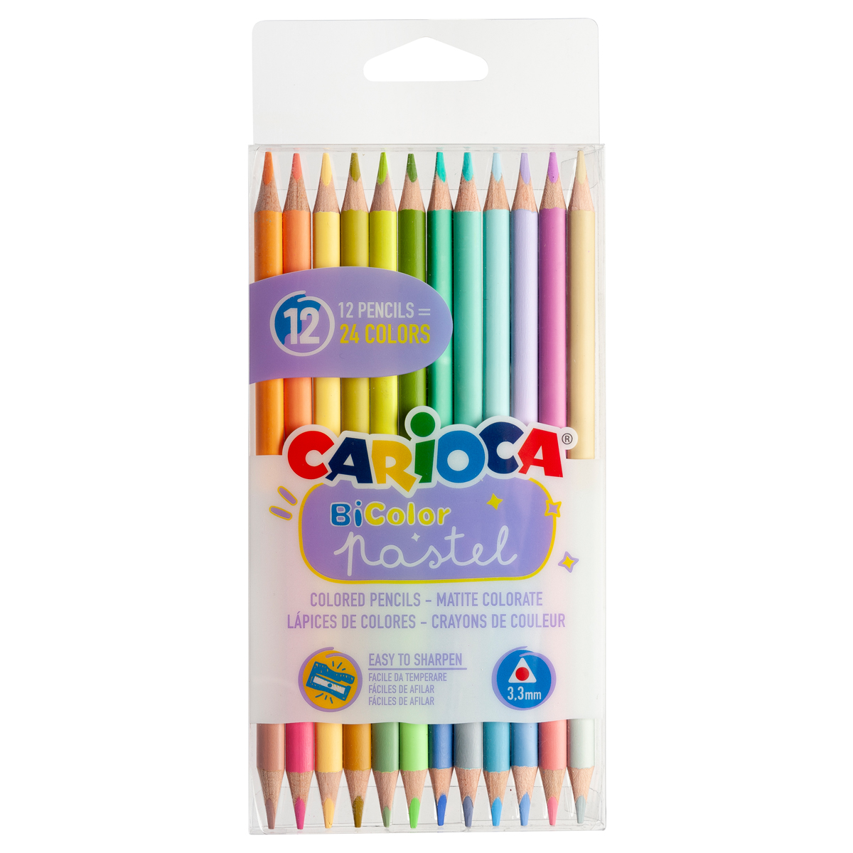 Карандаши цветные пастельные двухсторонние Carioca "Bi-Color Pastel", 24цв., 12шт., заточен., ПВХ, европодвес